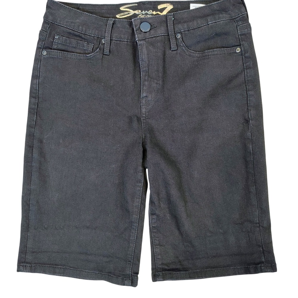 Seven7 Womens SZ 8 Bermuda Denim Shorts Black Stretch Gorpcore Minimalist